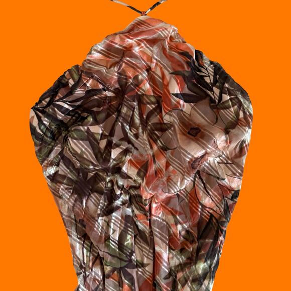 00's vintage earthy silk chiffon y2k halter asymmetrical dress Size 6 caché - Picture 9 of 15